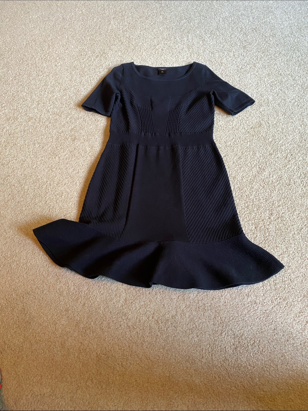 Ann Taylor Black Short Sleeve Fit-and-Flare Mini Dress